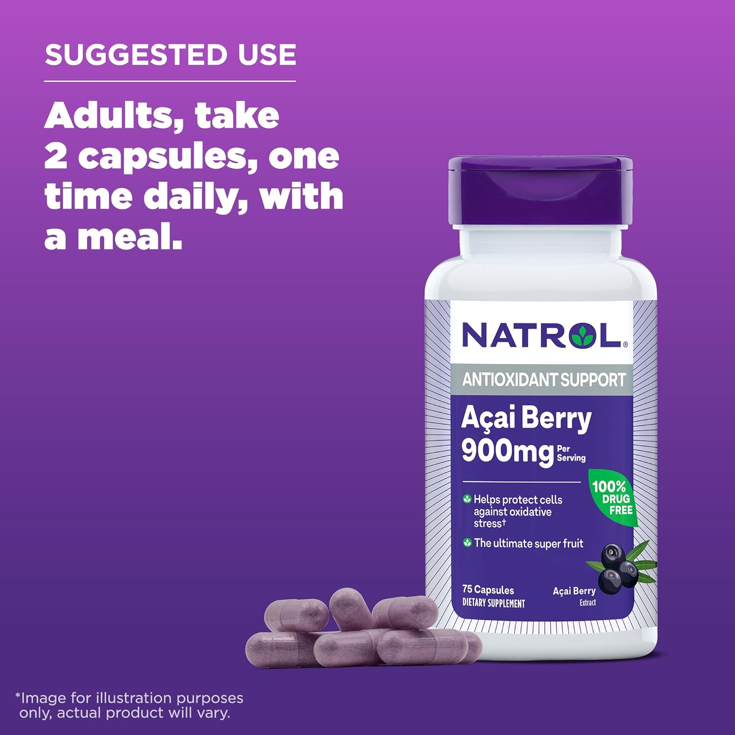 Natrol Acai Berry Dietary Supplement - Antioxidant Defense - 900mg Veggie Capsules (75 Count x 12 Packs)