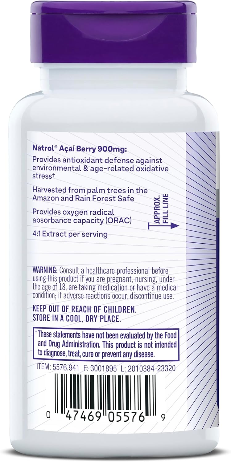 Natrol Acai Berry Dietary Supplement - Antioxidant Defense - 900mg Veggie Capsules (75 Count x 12 Packs)