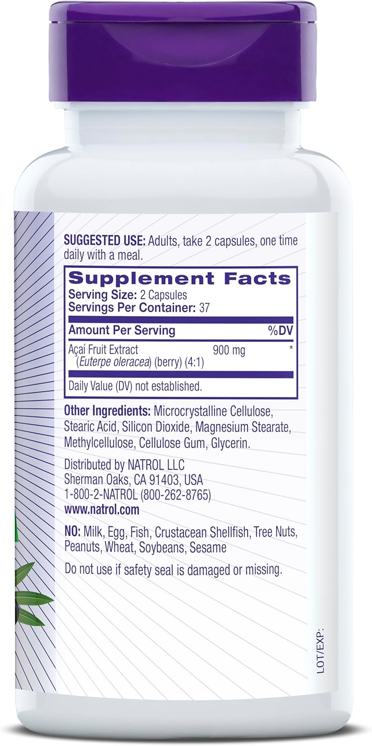 Natrol Acai Berry Dietary Supplement - Antioxidant Defense - 900mg Veggie Capsules (75 Count x 12 Packs)