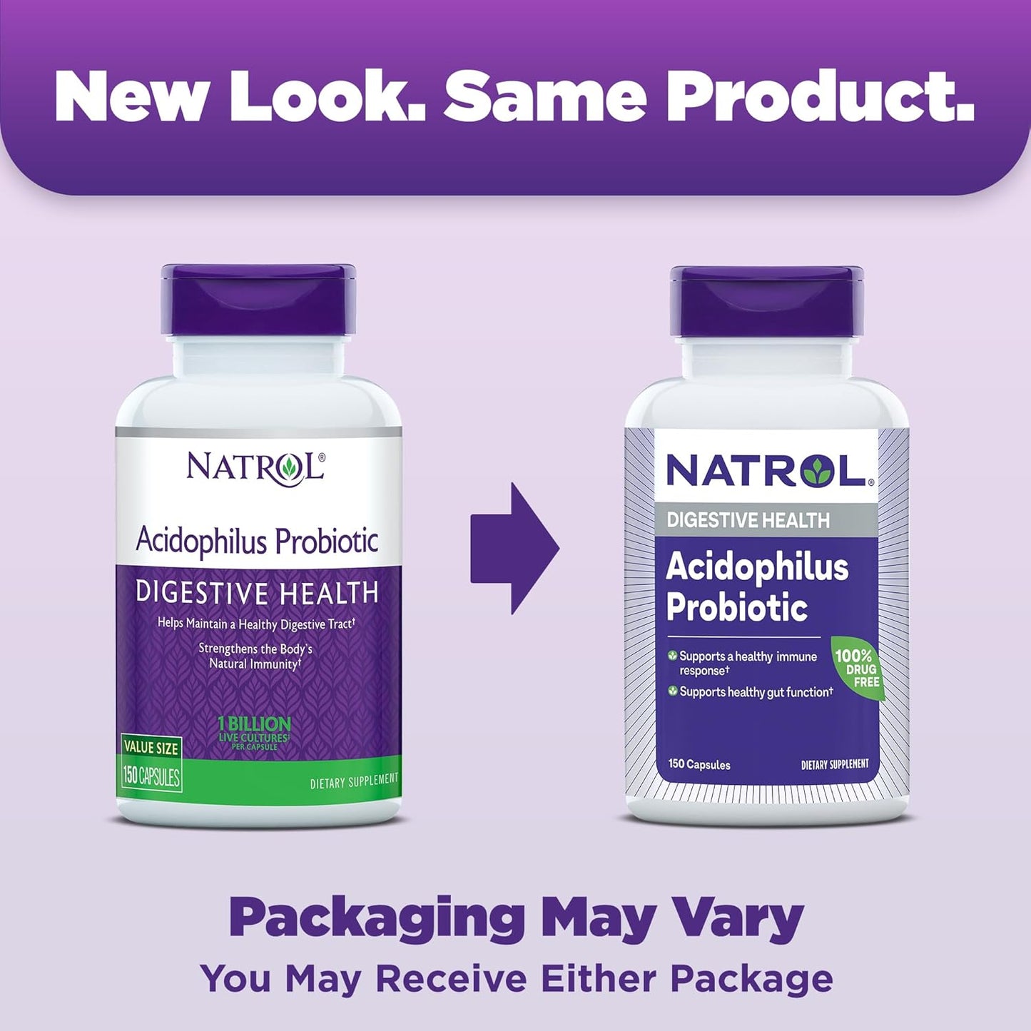 Natrol Acidophilus Probiotic 100mg 150 Capsules for Digestive Health, Gut Function Support