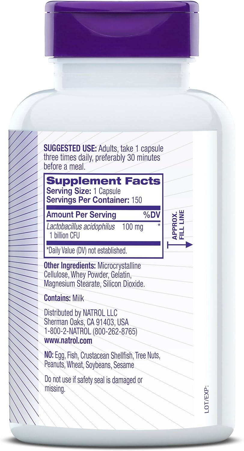 Natrol Acidophilus Probiotic 100mg 150 Capsules for Digestive Health, Gut Function Support