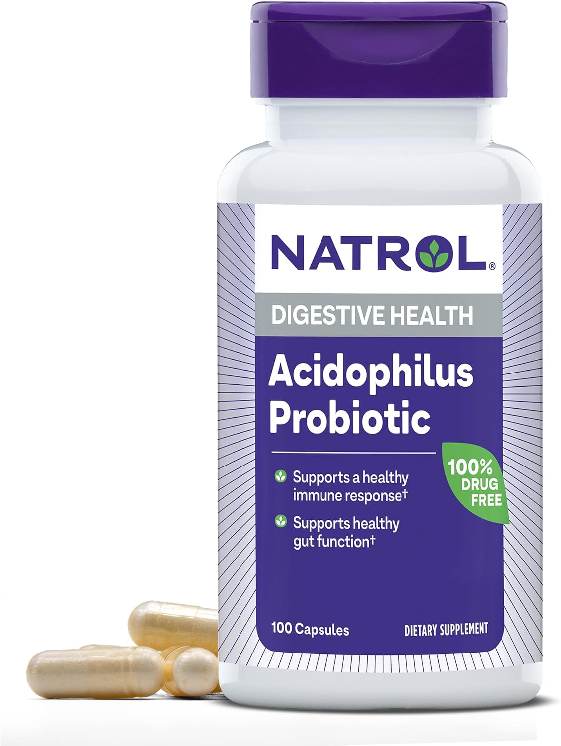 Natrol Acidophilus Probiotic 100mg Capsules - Supports Digestive Health and Gut Function in Adults - 100 Count