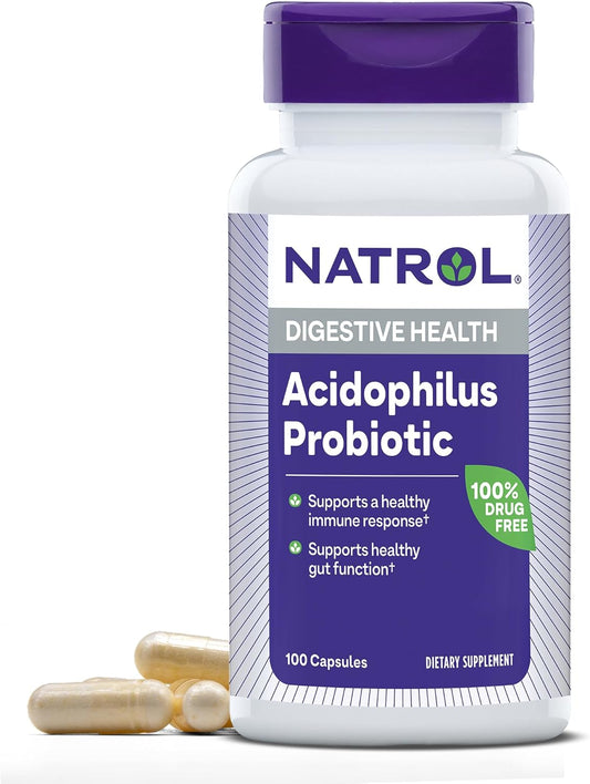 Natrol Acidophilus Probiotic 100mg Capsules - Supports Digestive Health and Gut Function in Adults - 100 Count
