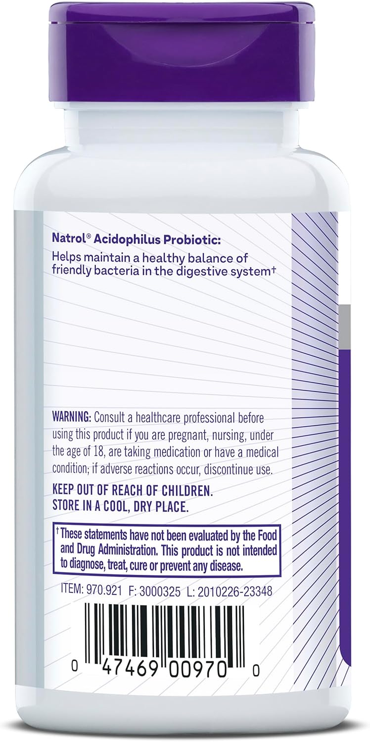 Natrol Acidophilus Probiotic 100mg Capsules - Supports Digestive Health and Gut Function in Adults - 100 Count