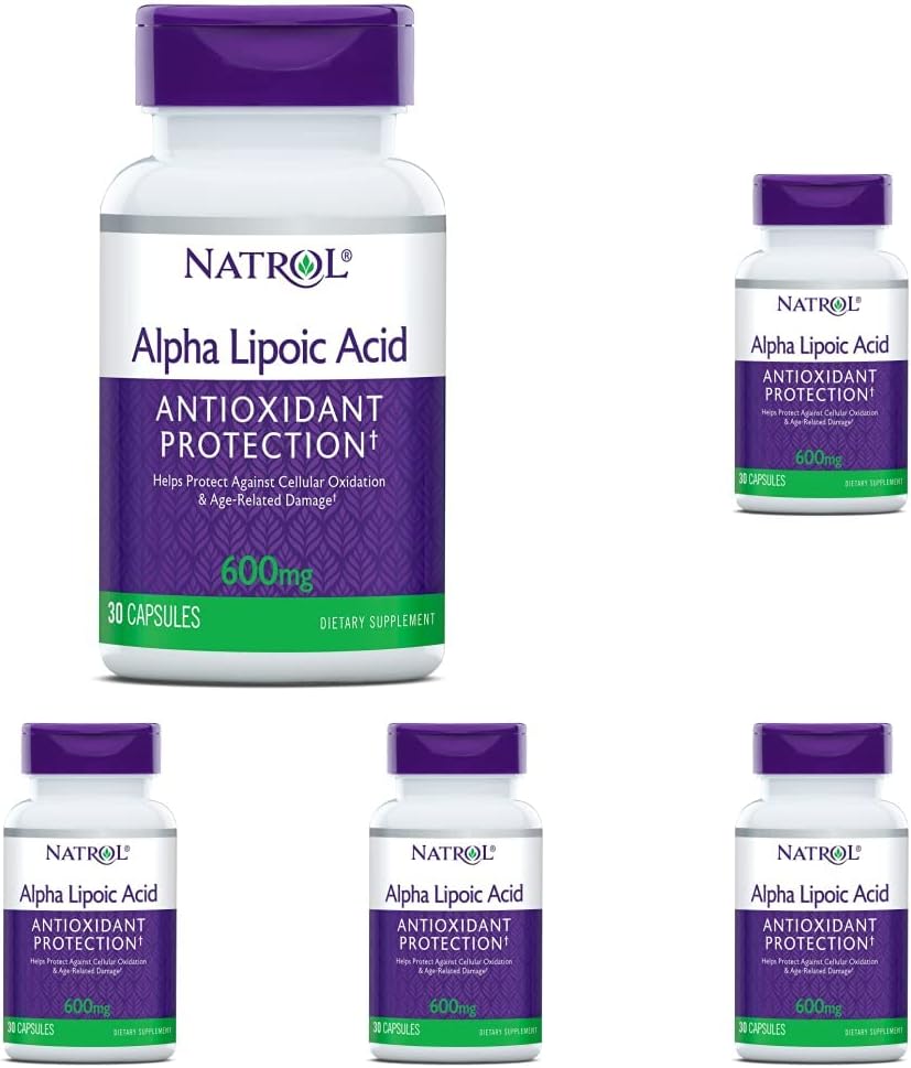 Natrol Alpha Lipoic Acid 600mg Capsules, Antioxidant Support, 30ct x 5 Pack