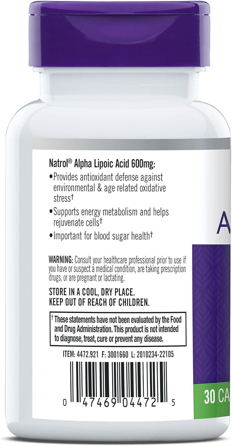 Natrol Alpha Lipoic Acid 600mg Capsules, Antioxidant Support, 30ct x 5 Pack