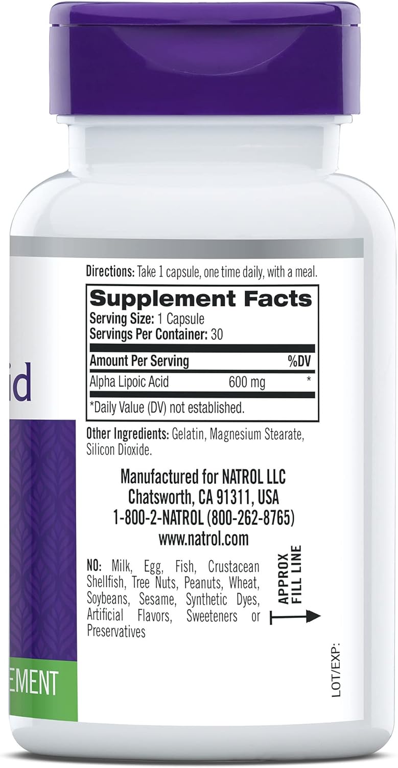 Natrol Alpha Lipoic Acid 600mg Capsules, Antioxidant Support, 30ct x 5 Pack