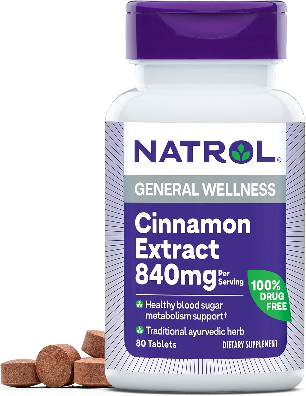 Natrol Cinnamon Extract 840mg - General Wellness Supplement for Adults - 80 Tablets - 40 Day Supply