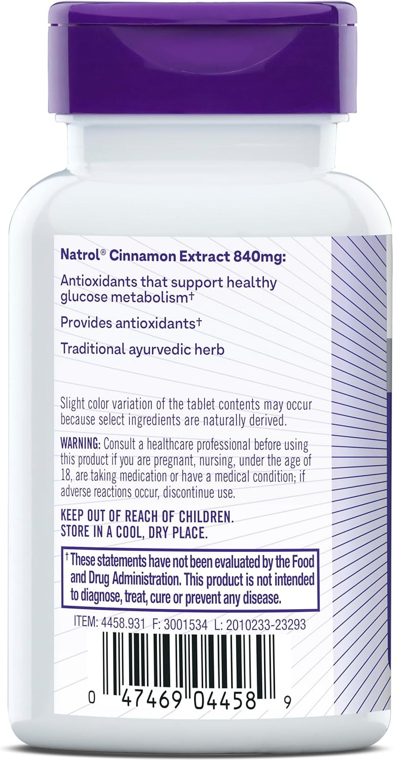 Natrol Cinnamon Extract 840mg - General Wellness Supplement for Adults - 80 Tablets - 40 Day Supply