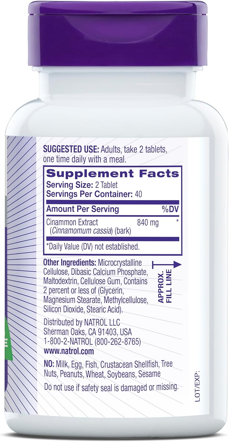 Natrol Cinnamon Extract 840mg - General Wellness Supplement for Adults - 80 Tablets - 40 Day Supply