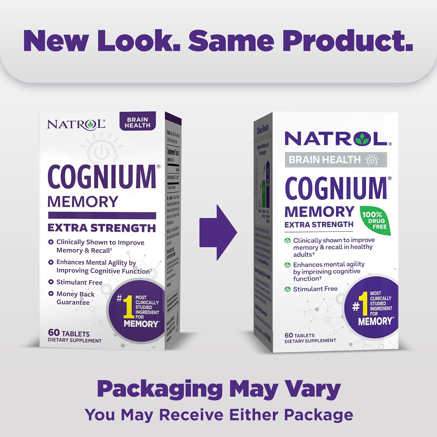 Natrol Cognium Memory Extra Strength with Silk Protein Hydrolysate 200mg - Brain Health and Memory Support Supplement - 60 Tablets
