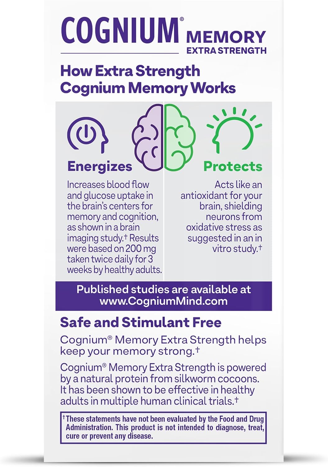 Natrol Cognium Memory Extra Strength with Silk Protein Hydrolysate 200mg - Brain Health and Memory Support Supplement - 60 Tablets