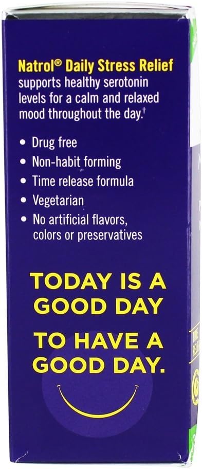 Natrol Daily Stress Relief 100 mg Tablets for Mood and Stress Support - 30 Day Supply