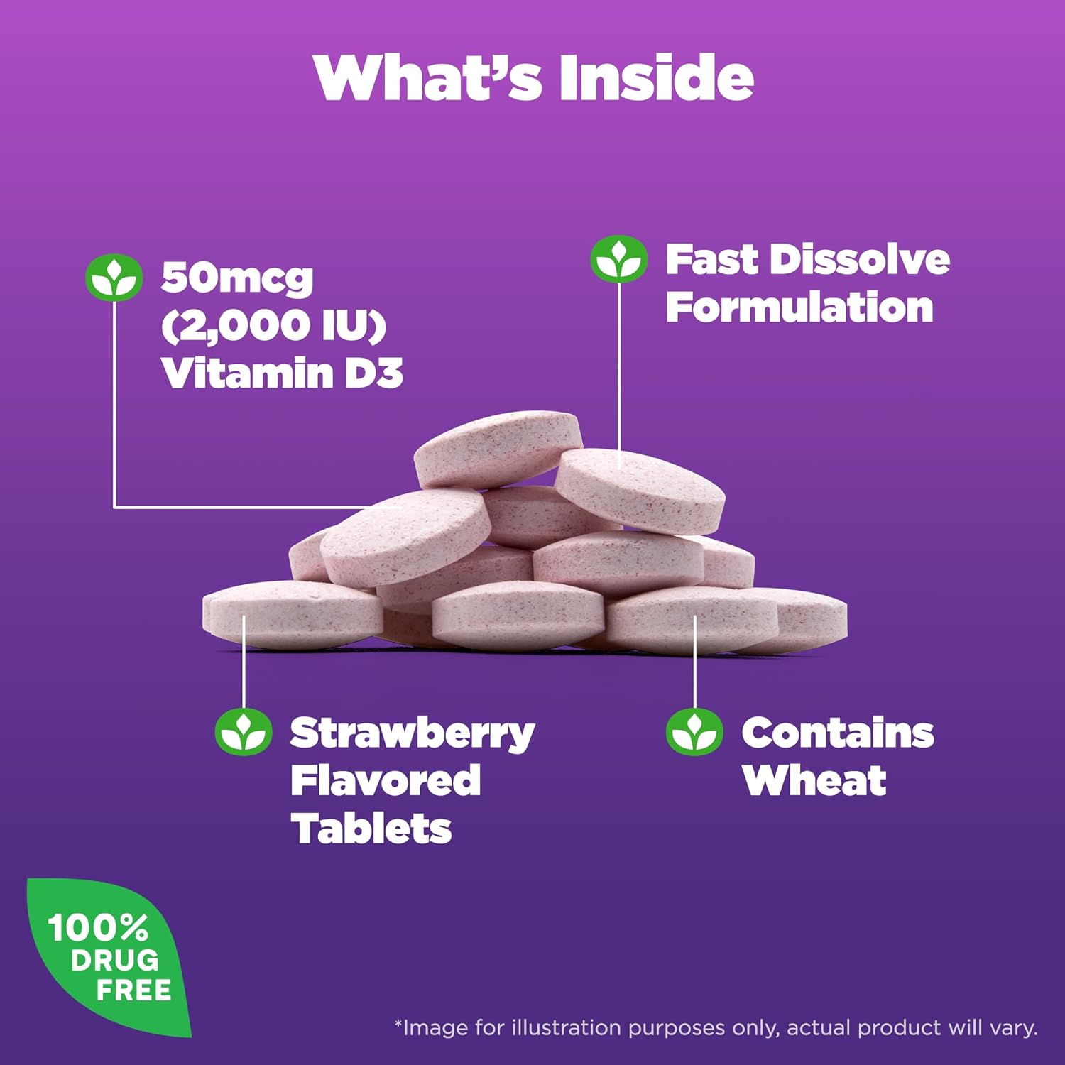 Natrol Fast Dissolve Vitamin D3 2,000 IU Supplement for Bone & Joint Health, 90 Tablets - 90 Day Supply
