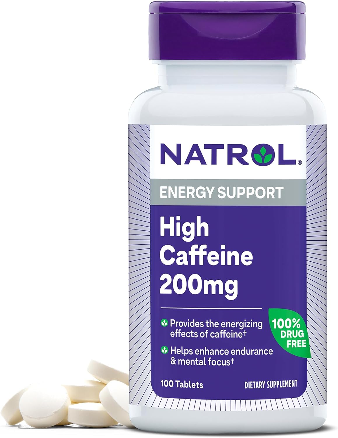 Natrol High Caffeine Energy Support Supplement, 200 mg per Serving, 100 Tablets, 100 Day Supply for Adults