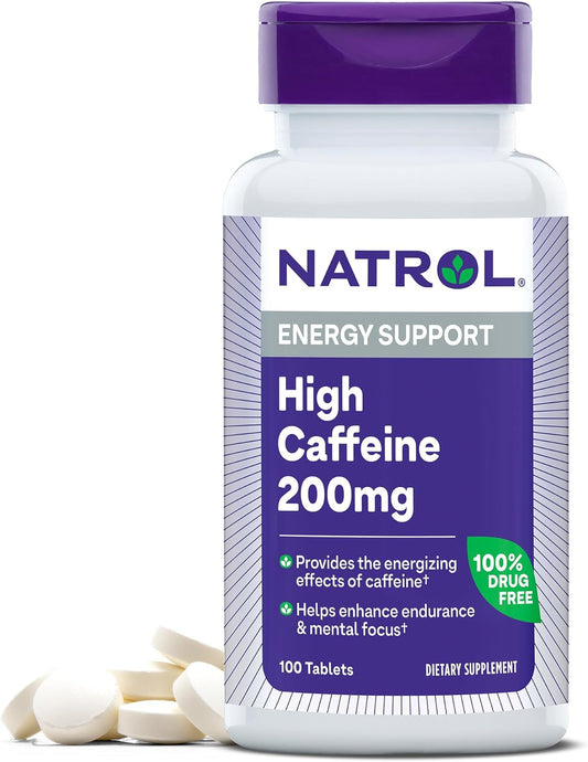 Natrol High Caffeine Energy Support Supplement, 200 mg per Serving, 100 Tablets, 100 Day Supply for Adults