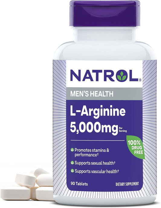 Natrol L-Arginine 5,000 mg Dietary Supplement for Men, 90 Tablets, 18 Day Supply