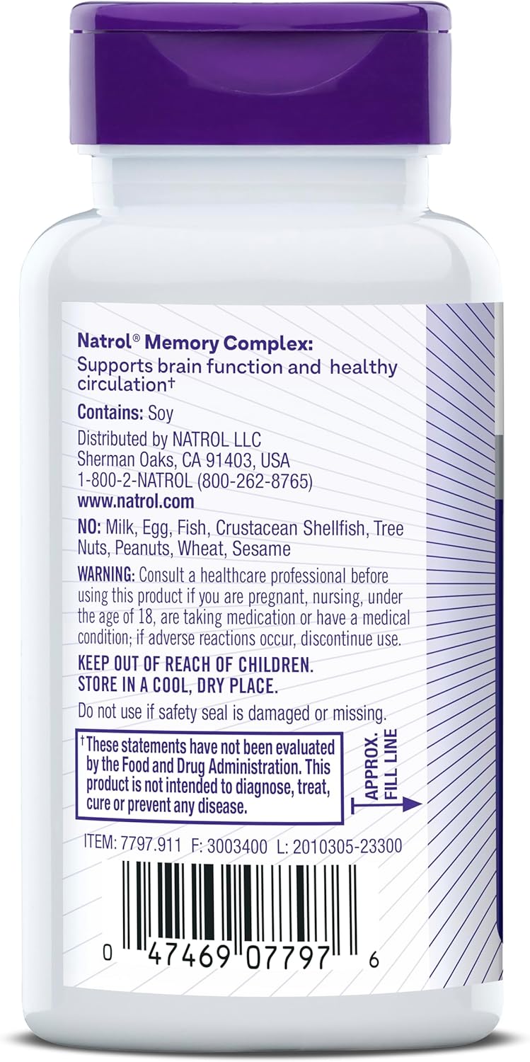 Natrol Memory Complex: Brain Health & Memory Support Supplement with Ginkgo Biloba & B Vitamins, 60 Tablets