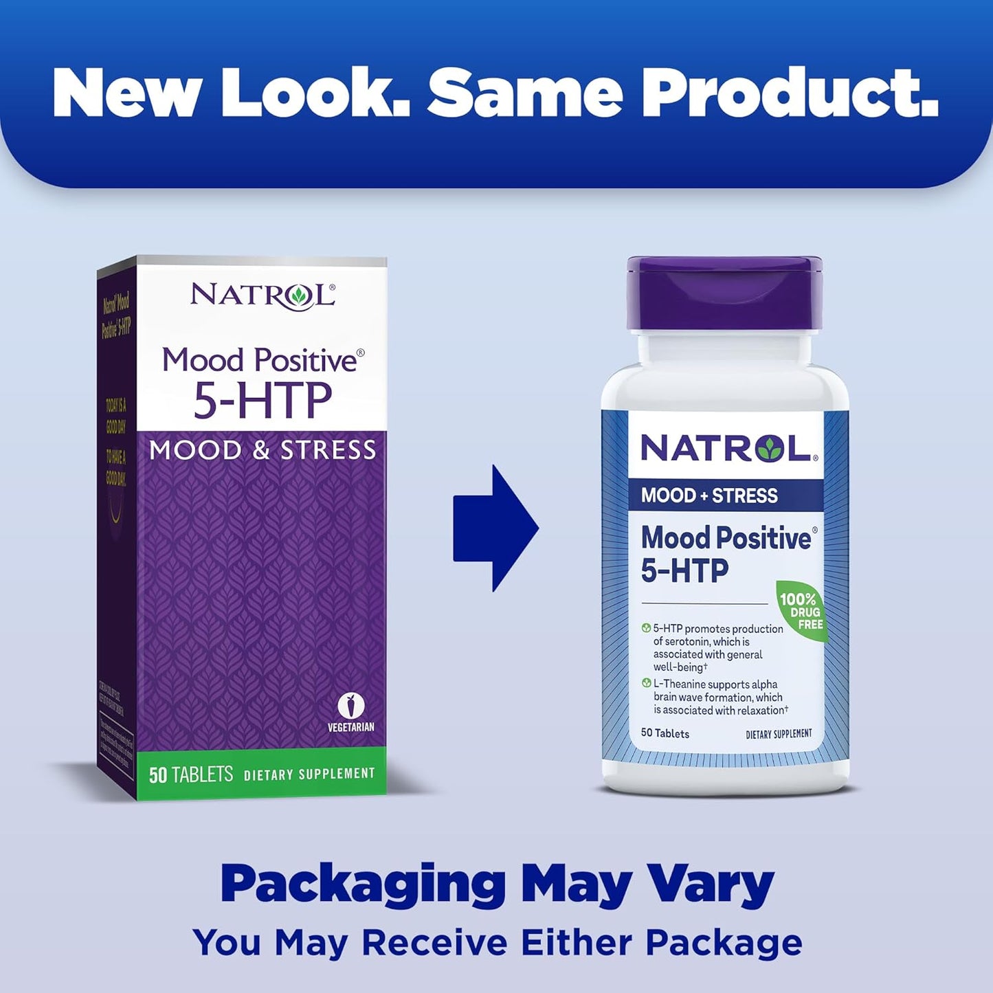 Natrol Mood Positive 5-HTP 50mg Tablets with L-Theanine and B Vitamins - 12 Pack