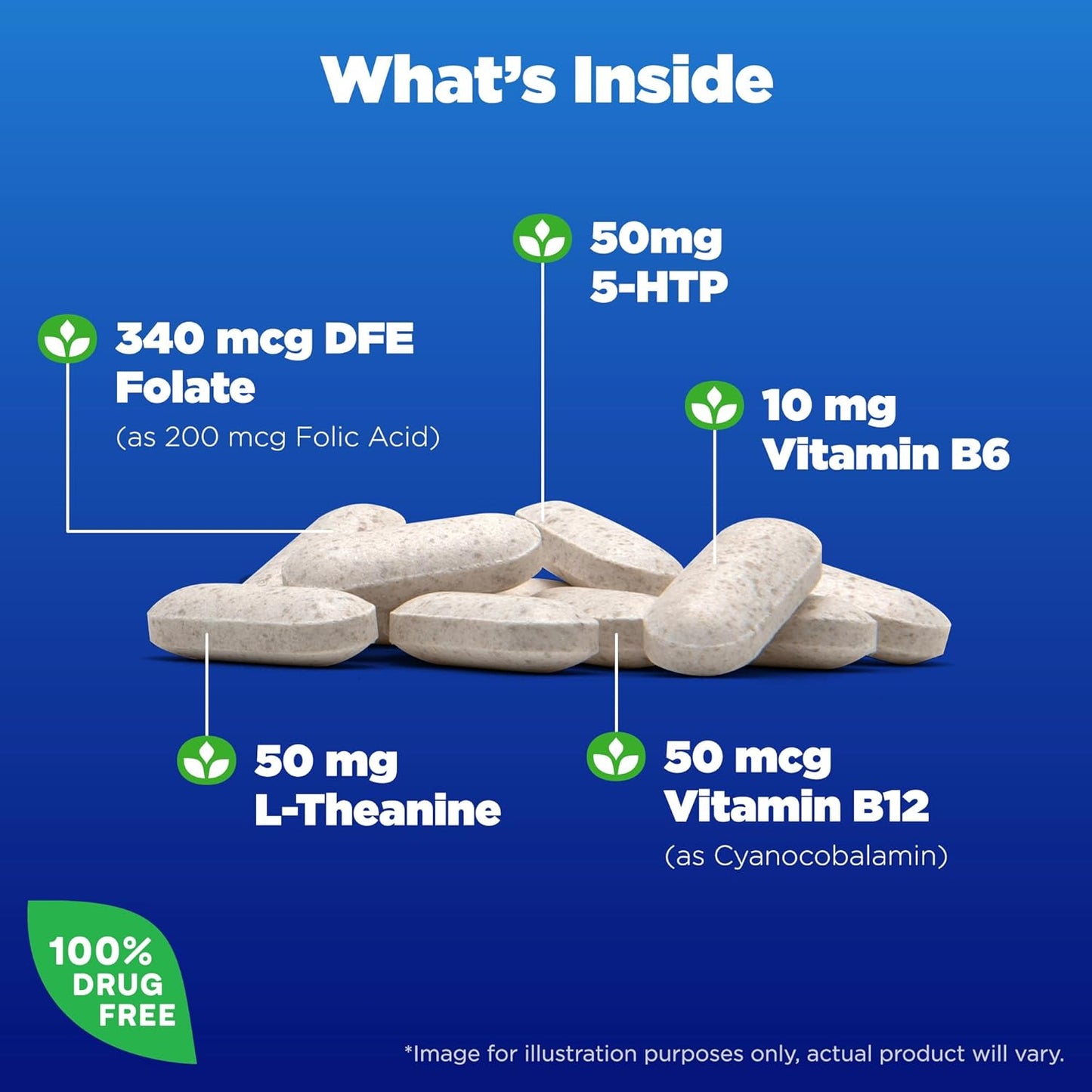 Natrol Mood Positive 5-HTP 50mg Tablets with L-Theanine and B Vitamins - 12 Pack