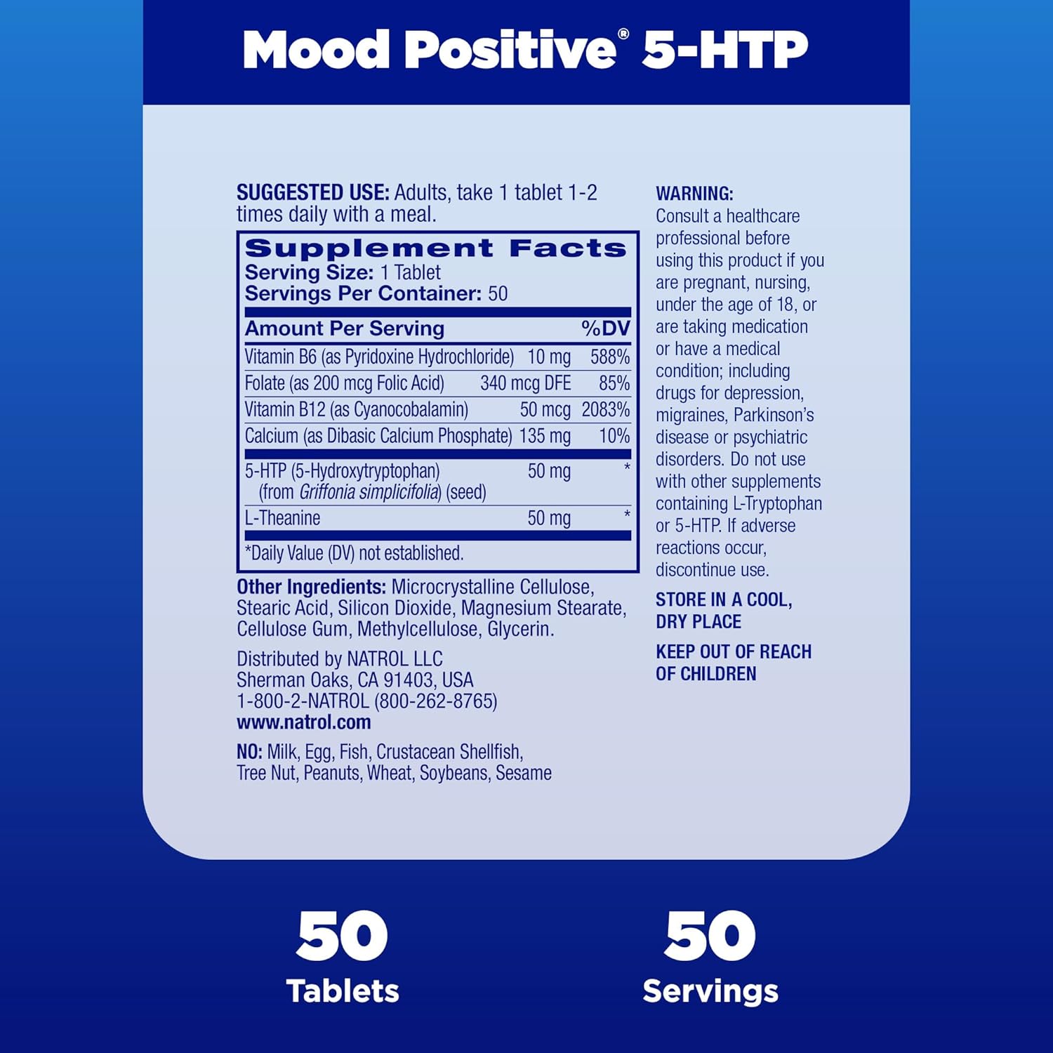 Natrol Mood Positive 5-HTP 50mg Tablets with L-Theanine and B Vitamins - 12 Pack