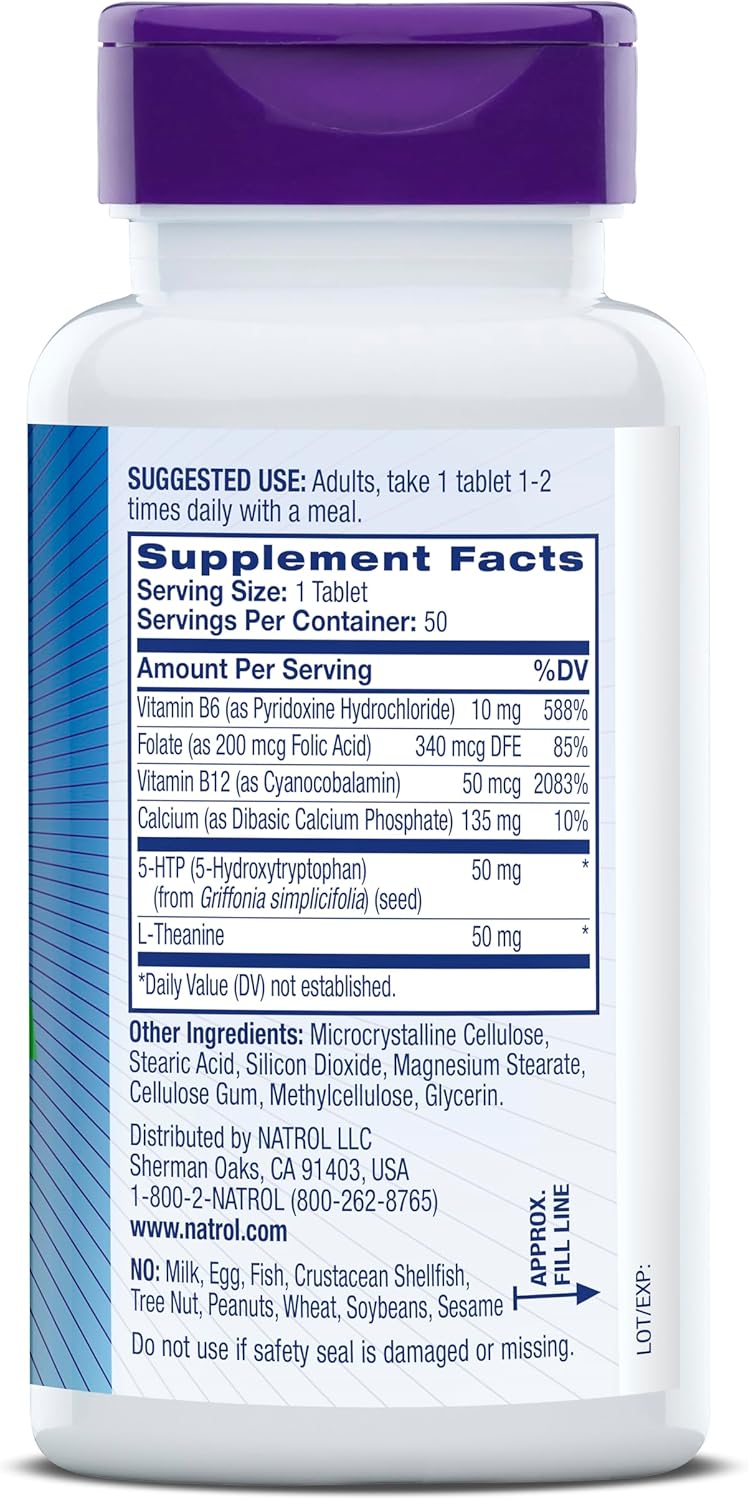 Natrol Mood Positive 5-HTP 50mg Tablets with L-Theanine and B Vitamins - 12 Pack