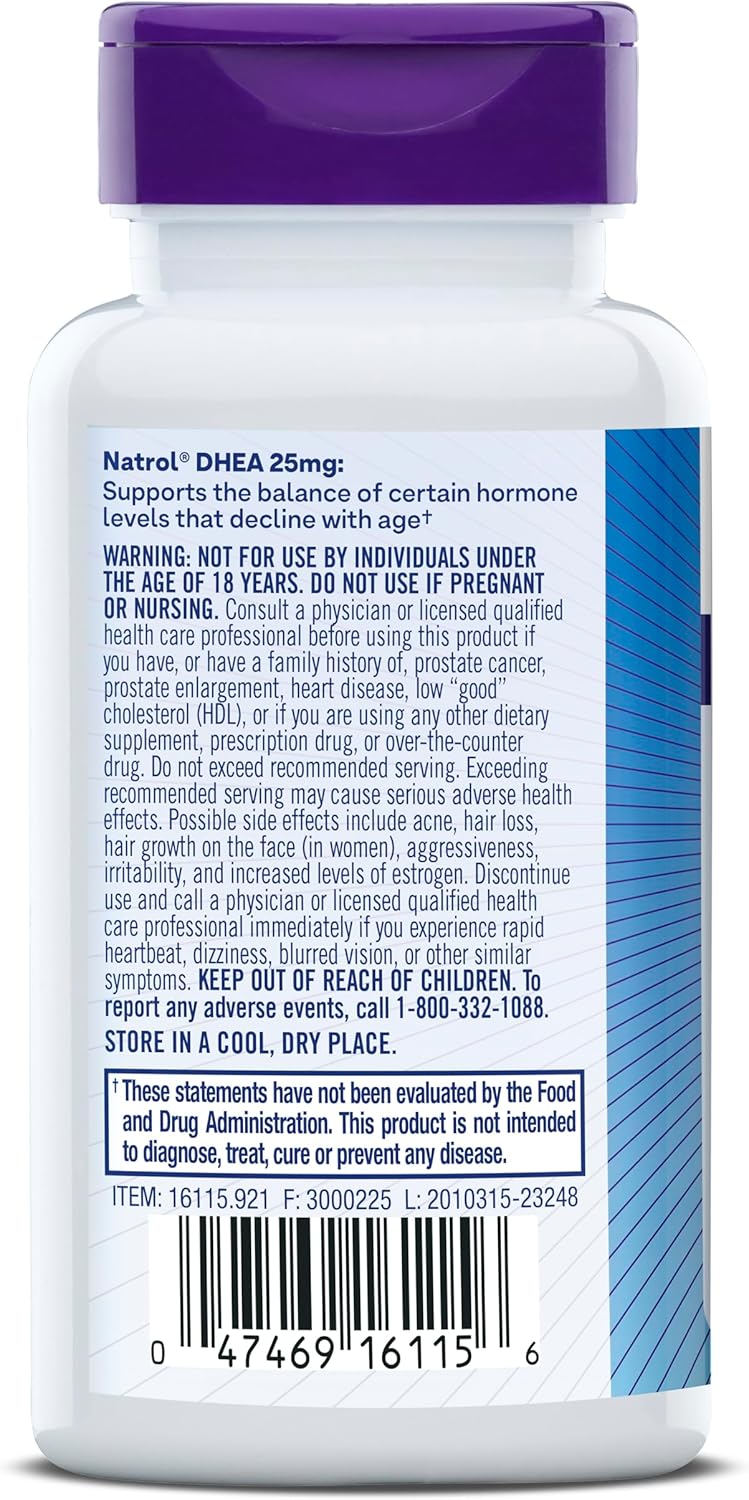 Natrol Mood & Stress DHEA 25mg with Calcium, 180 Tablets - Hormone Balance & Mood Support, 12-Pack, 180 Day Supply