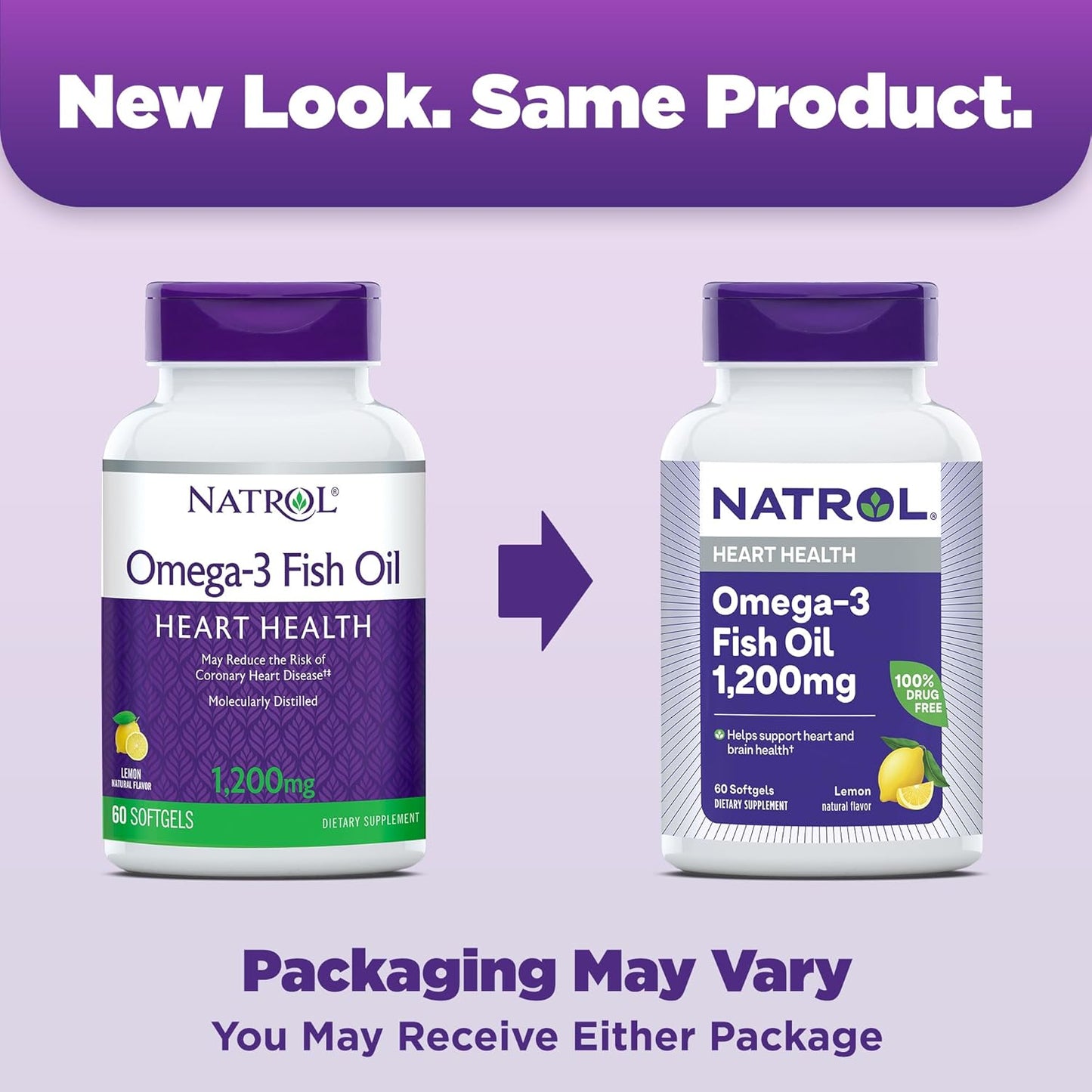 Natrol Omega-3 Fish Oil Softgels 1200mg Dietary Supplement for Heart Health - 60 Count
