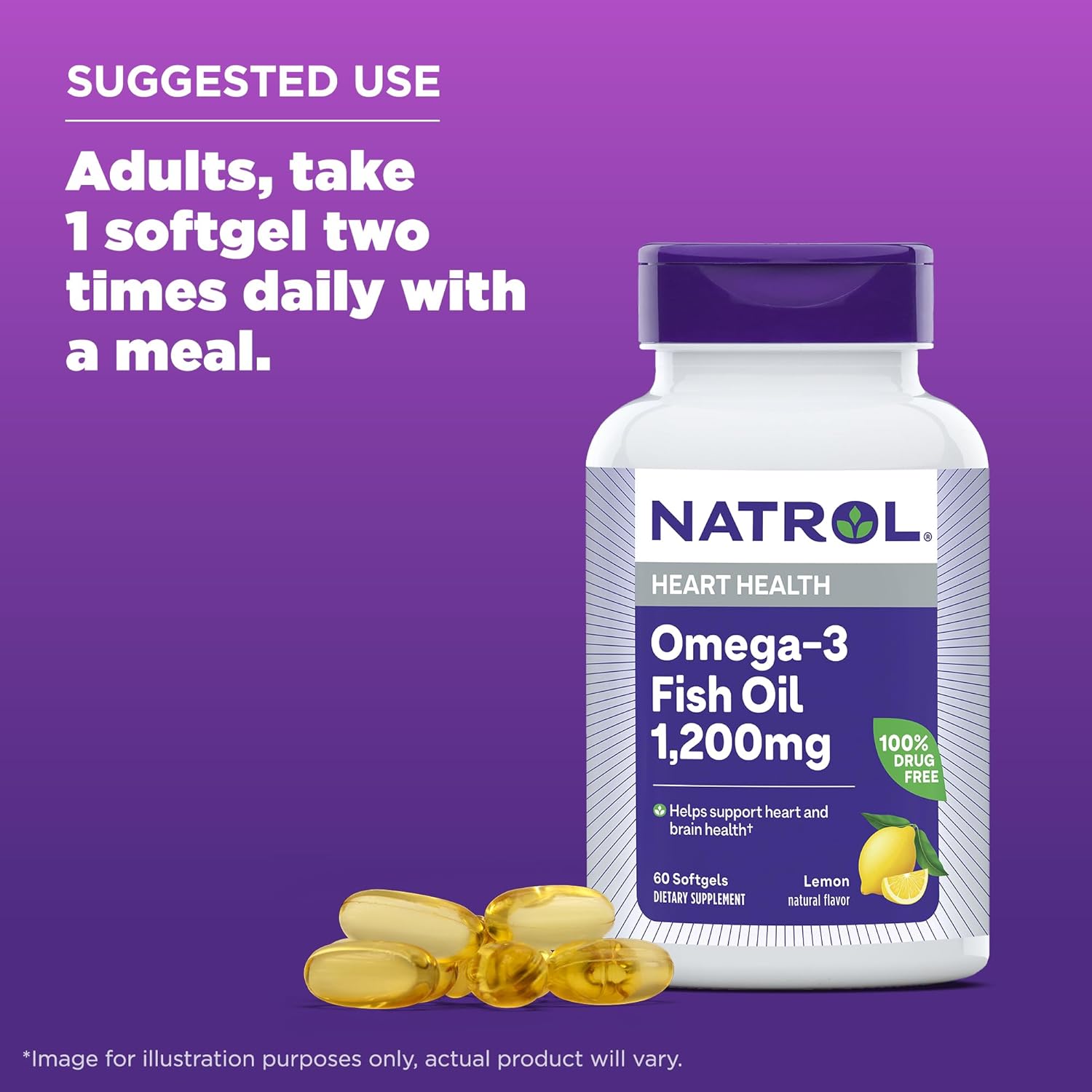 Natrol Omega-3 Fish Oil Softgels 1200mg Dietary Supplement for Heart Health - 60 Count