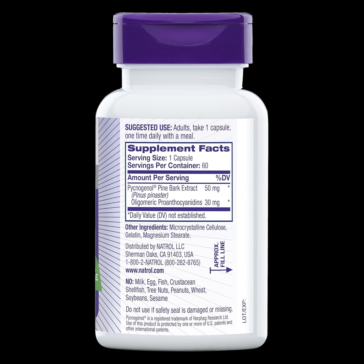 Natrol Pycnogenol Capsules 50mg - Antioxidant Supplement with European Maritime Pine Bark Extract for Cellular Protection & Circulation Support - 60 Count