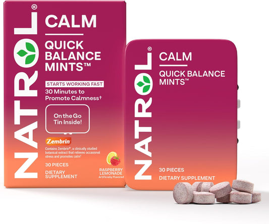 Natrol Quick Balance Calm Mints, Raspberry Lemonade Flavor, 30 Count - 15 Day Supply