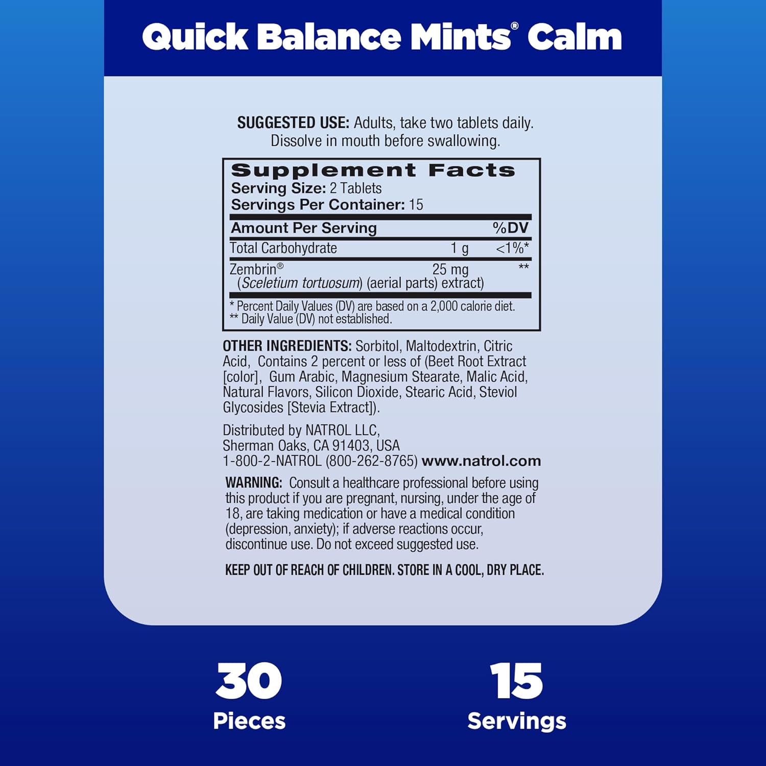 Natrol Quick Balance Calm Mints, Raspberry Lemonade Flavor, 30 Count - 15 Day Supply