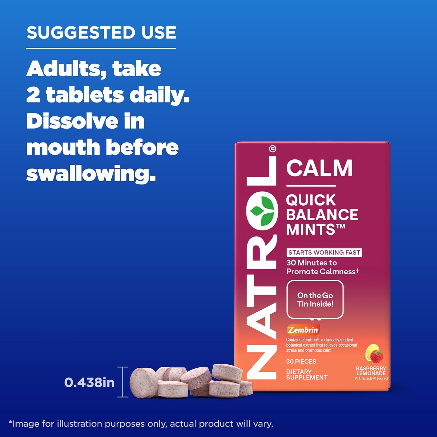 Natrol Quick Balance Calm Mints, Raspberry Lemonade Flavor, 30 Count - 15 Day Supply