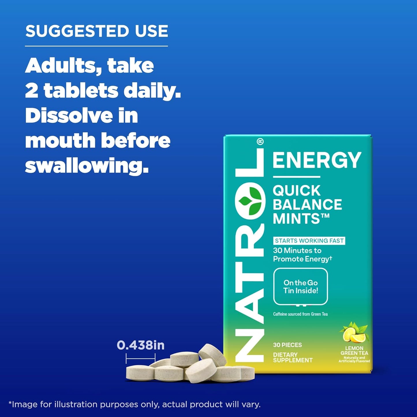 Natrol Quick Balance Energy Mints, Lemon Green Tea Flavor, 30 Count - Natural Energy Supplement for 15 Days