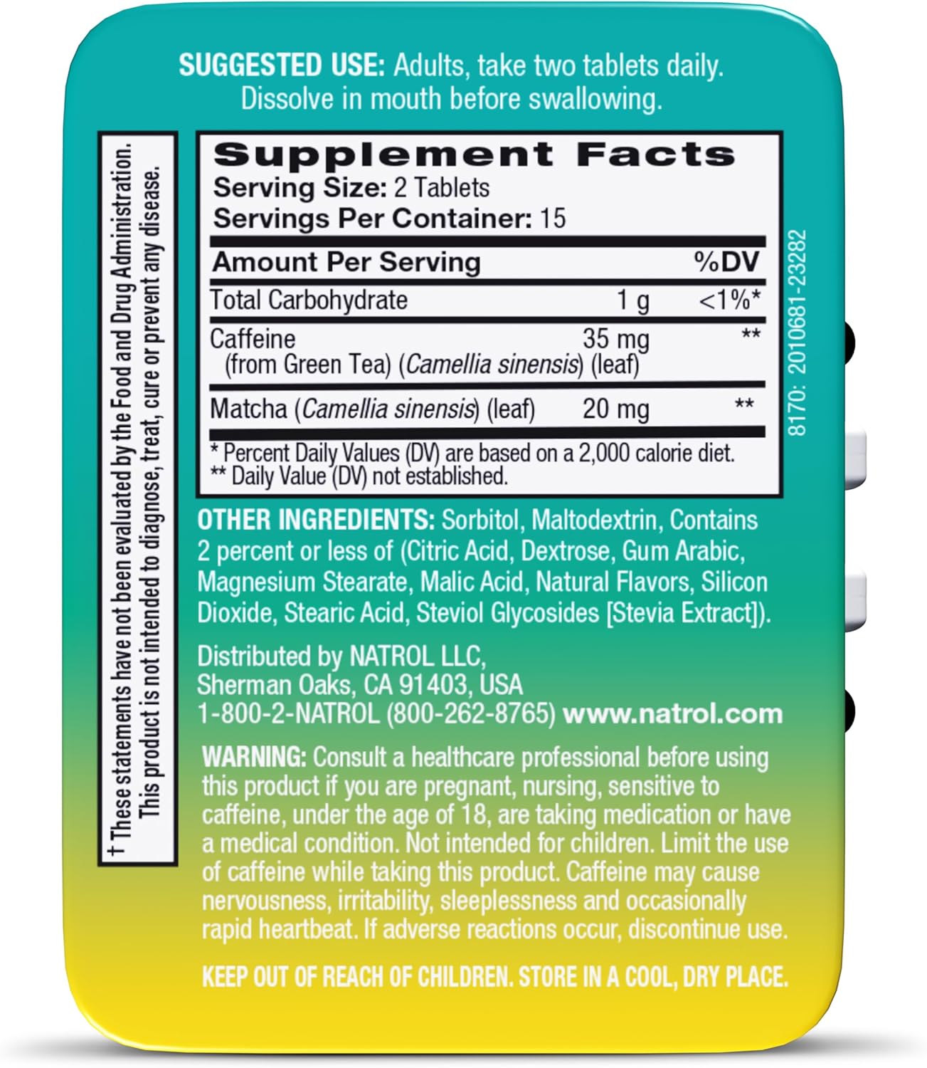 Natrol Quick Balance Energy Mints, Lemon Green Tea Flavor, 30 Count - Natural Energy Supplement for 15 Days