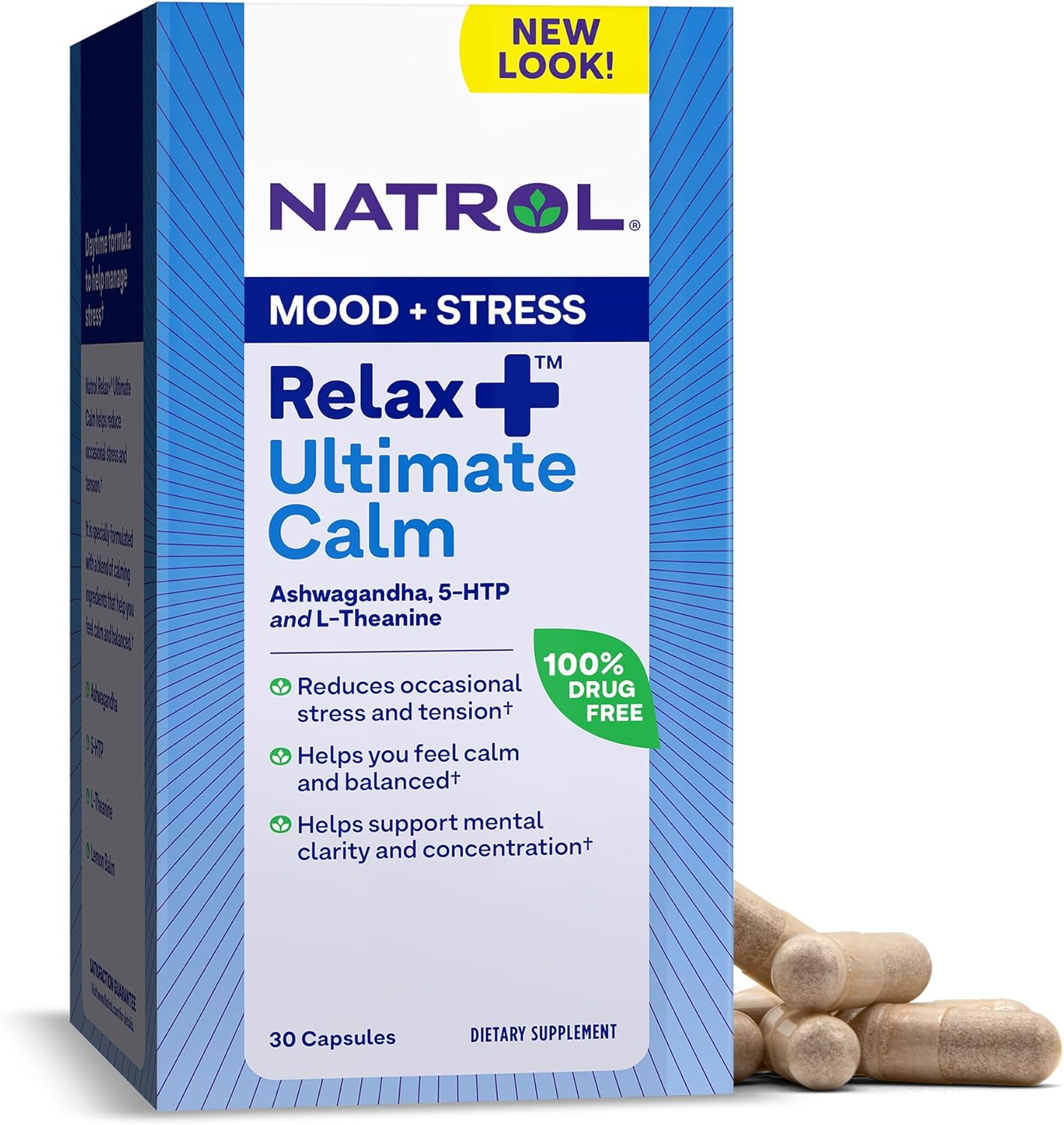 Natrol Relax+ Ultimate Calm Supplement with Ashwagandha & Lemon Balm, 30 Capsules