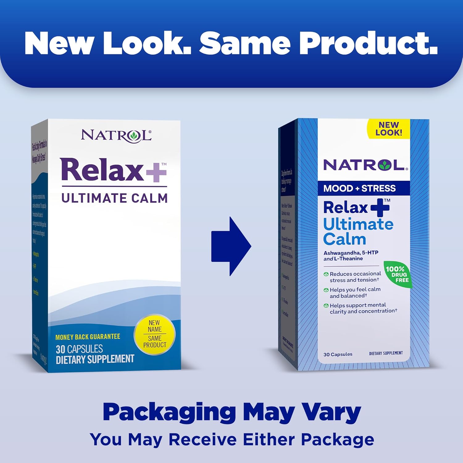 Natrol Relax+ Ultimate Calm Supplement with Ashwagandha & Lemon Balm, 30 Capsules