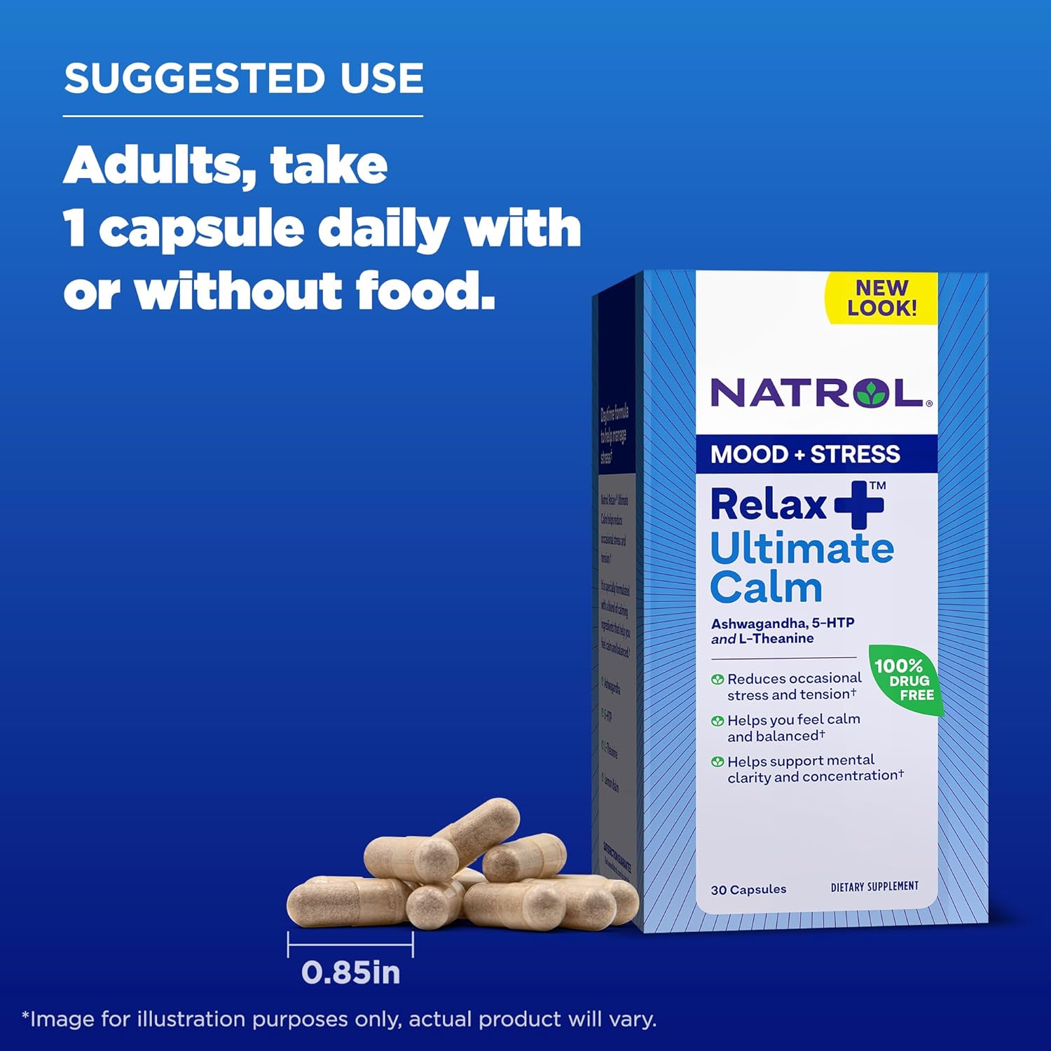 Natrol Relax+ Ultimate Calm Supplement with Ashwagandha & Lemon Balm, 30 Capsules