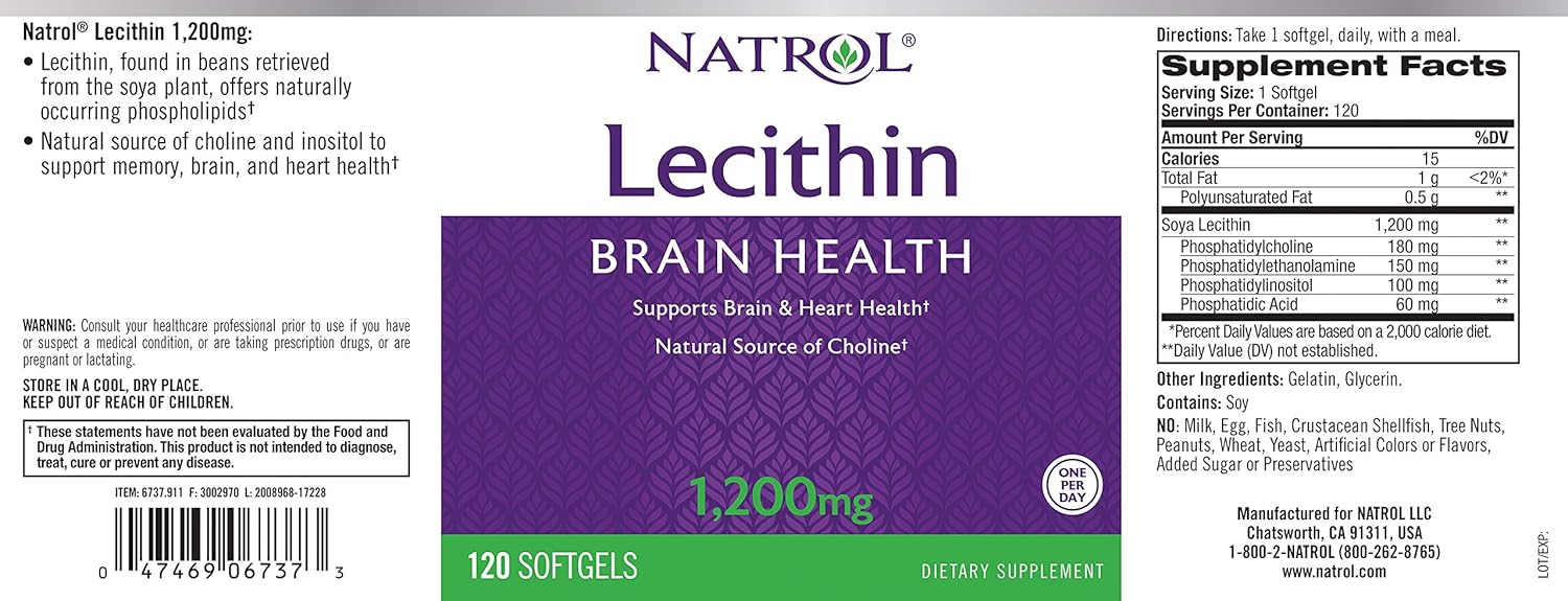 Natrol SOYA Lecithin Supplement - 1200 mg, 120 Tablets