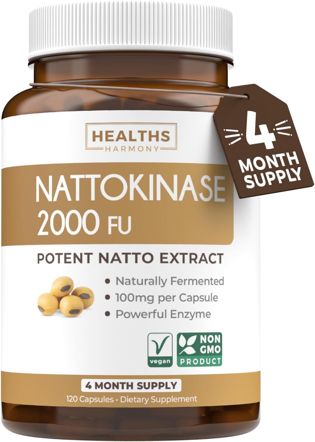 Nattokinase & Olive Leaf Combo - 4-Month Supply, Powerful Soybeans & Super Strength Extract with 20% Oleuropein