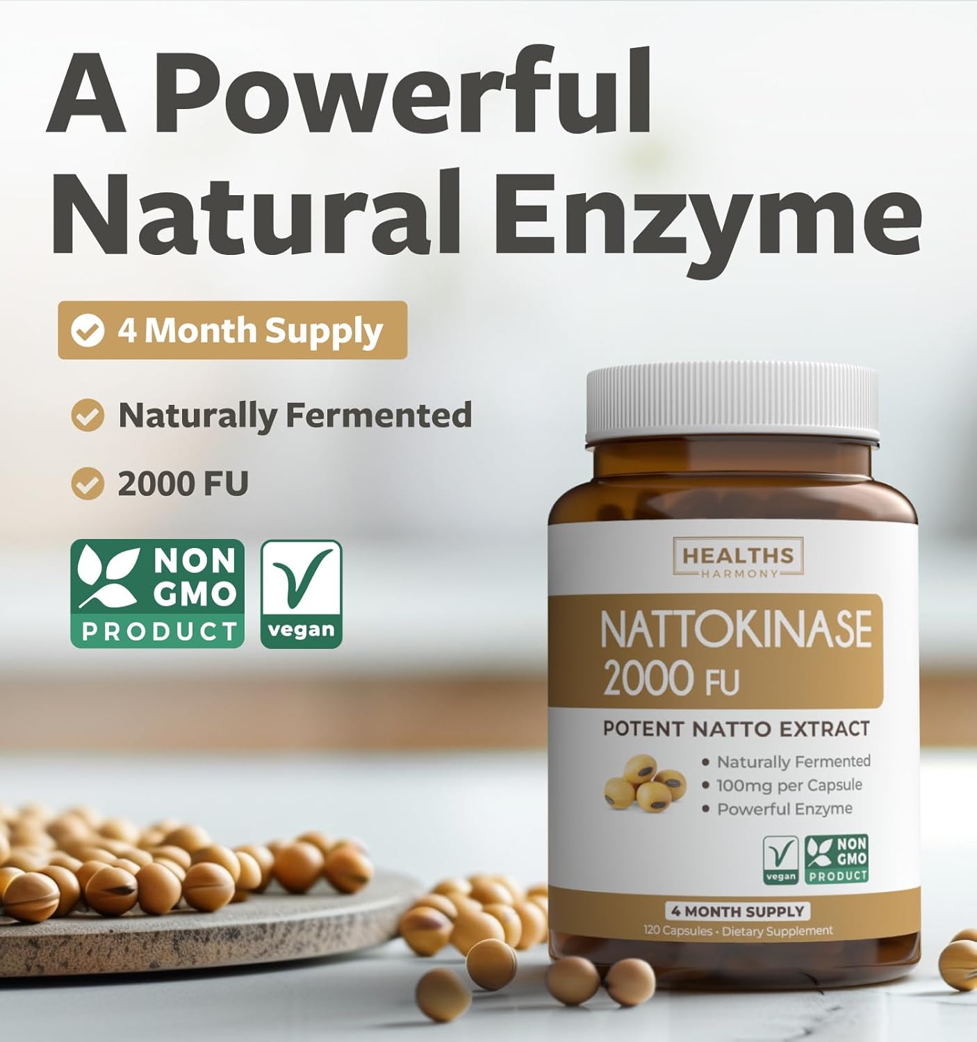 Nattokinase & Olive Leaf Combo - 4-Month Supply, Powerful Soybeans & Super Strength Extract with 20% Oleuropein