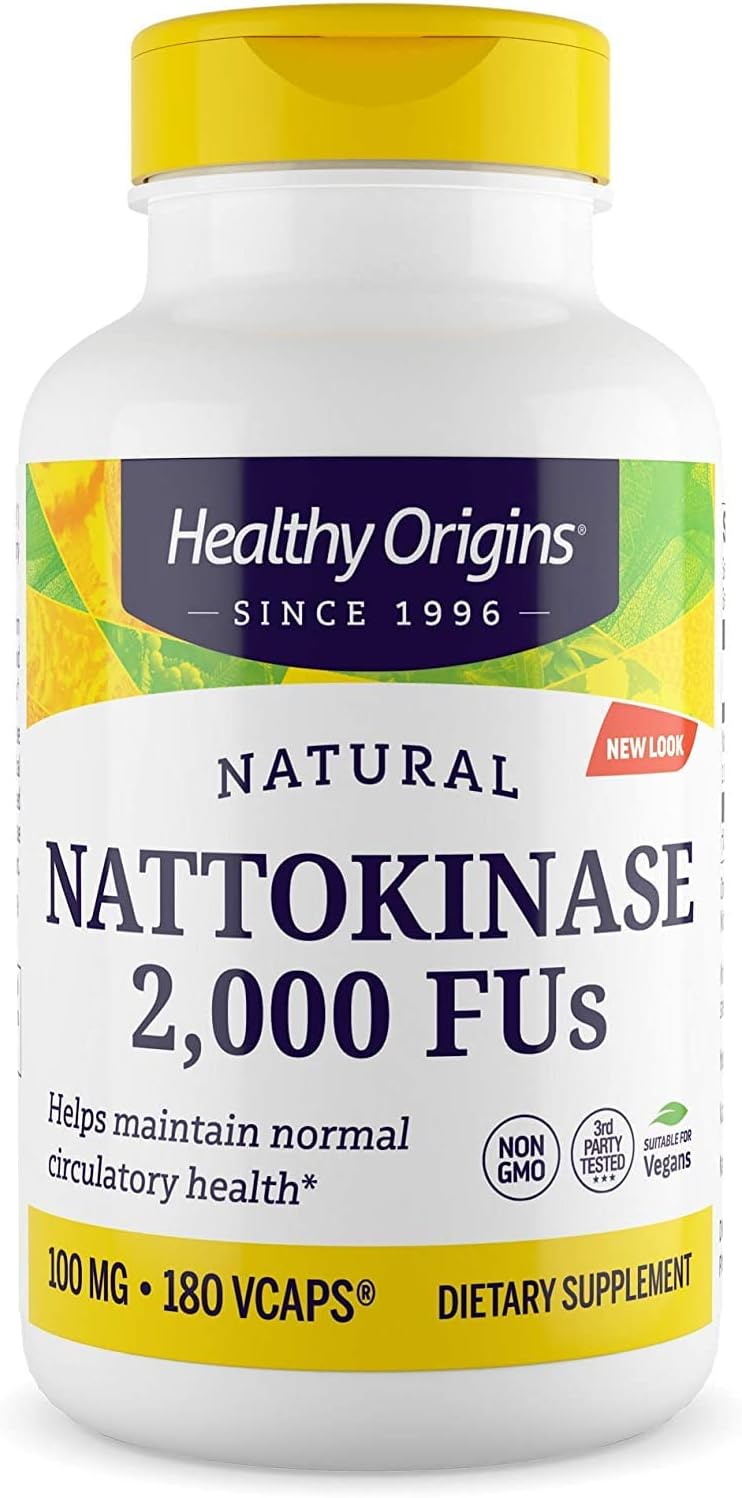 Nattokinase Supplement 2000 FUs, 100mg - 180 Vegan Capsules - Non-GMO & Gluten-Free Formula by Healthy Origins