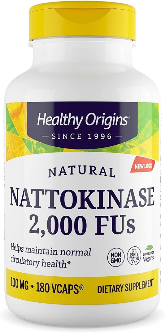 Nattokinase Supplement 2000 FUs, 100mg - 180 Vegan Capsules - Non-GMO & Gluten-Free Formula by Healthy Origins