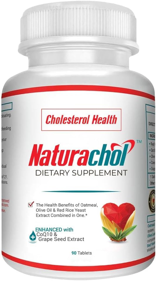 Naturachol Vegan Cholesterol Support Formula with Red Yeast Rice Extract, CoQ10, and Grape Seed Extract - 90 Tablets