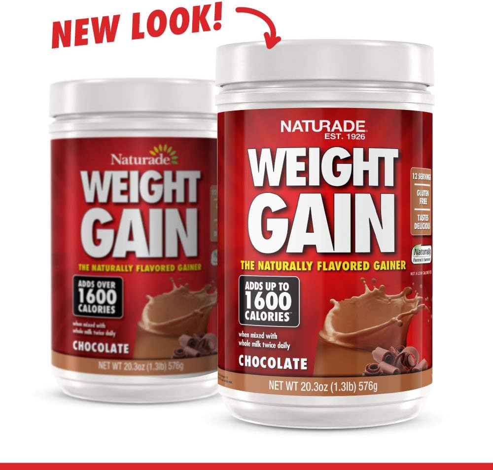 Naturade All Natural Weight Gain Drink Mix Chocolate Flavor 20.3oz - Gluten Free, High Calorie Mass Gainer with Carbs & Protein - 1600 Calories per Serving