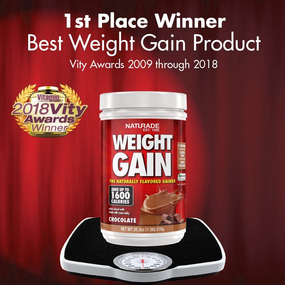 Naturade All Natural Weight Gain Drink Mix Chocolate Flavor 20.3oz - Gluten Free, High Calorie Mass Gainer with Carbs & Protein - 1600 Calories per Serving