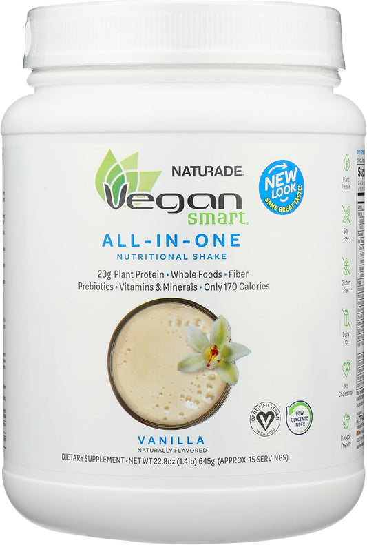 Naturade Vegansmart Plant Based Vegan Protein Powder - All-in-One Shake Blend - Vanilla Flavor - Gluten Free & Non-GMO - 15 Servings