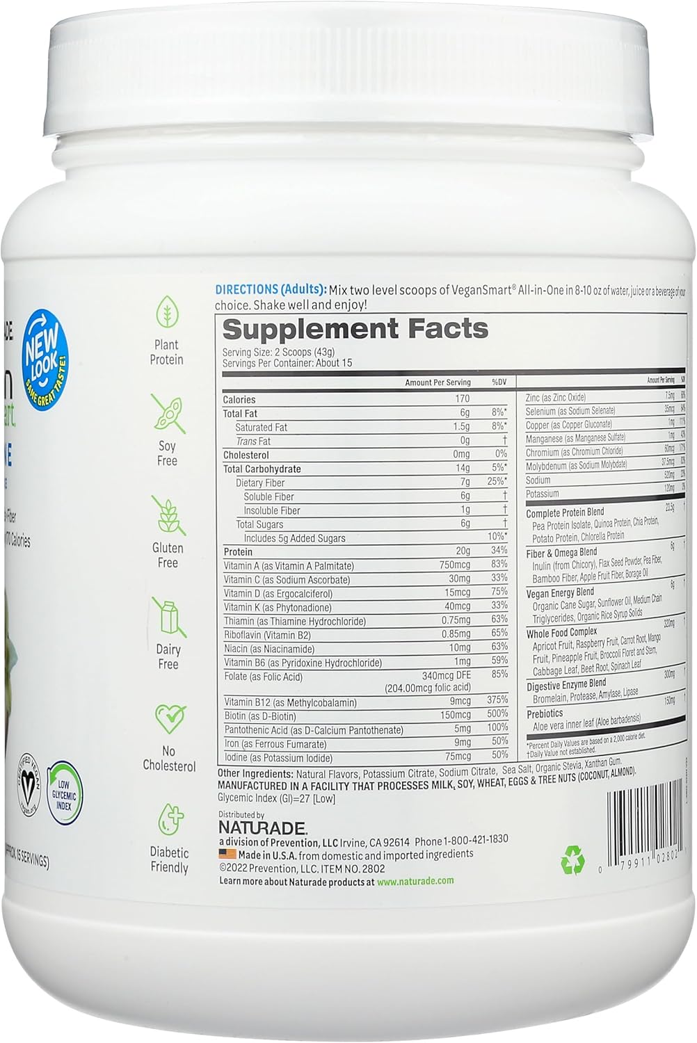 Naturade Vegansmart Plant Based Vegan Protein Powder - All-in-One Shake Blend - Vanilla Flavor - Gluten Free & Non-GMO - 15 Servings