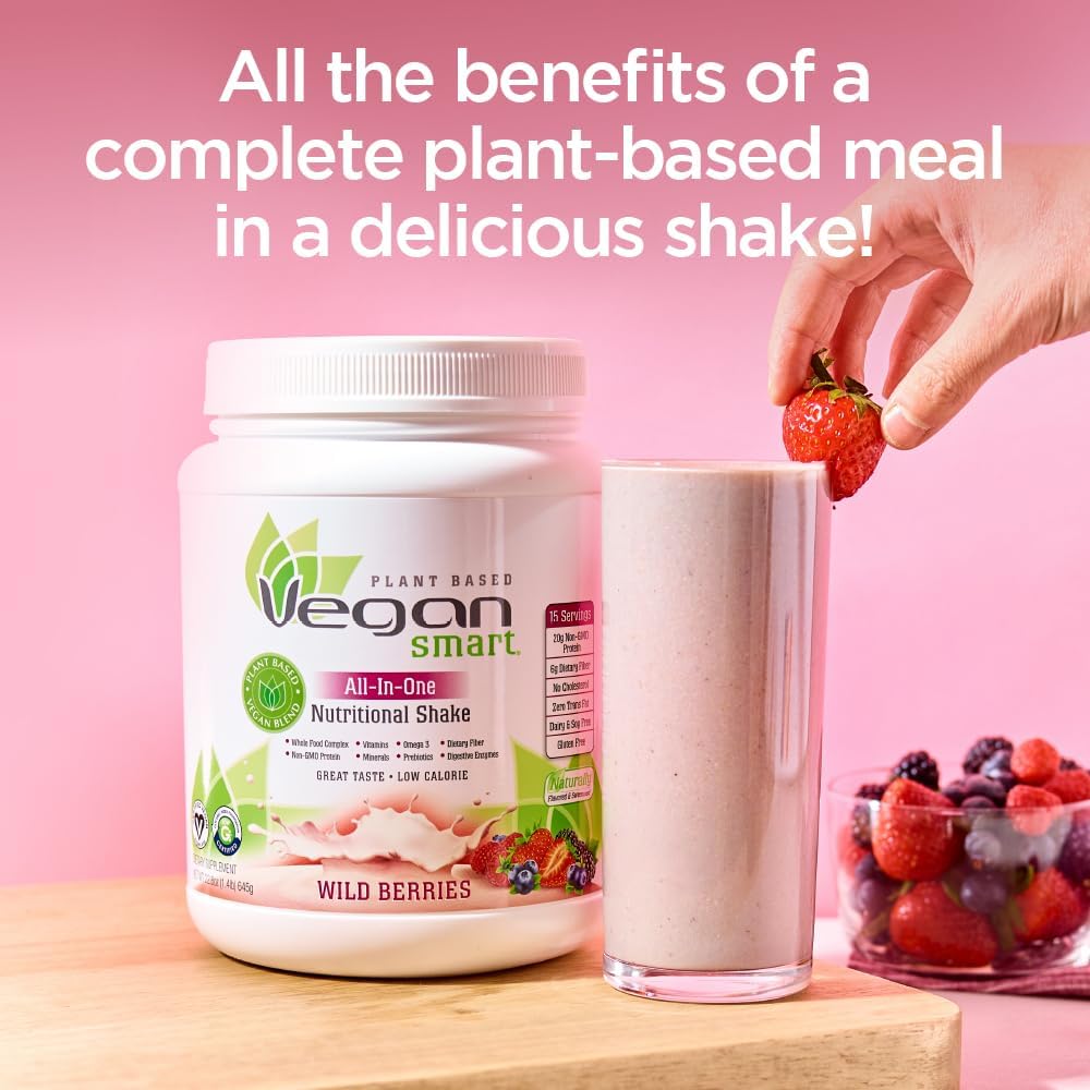 Naturade Vegansmart Wild Berries Plant Based Protein Powder - All-in-One Nutritional Shake Blend - Gluten Free & Non-GMO - 15 Servings