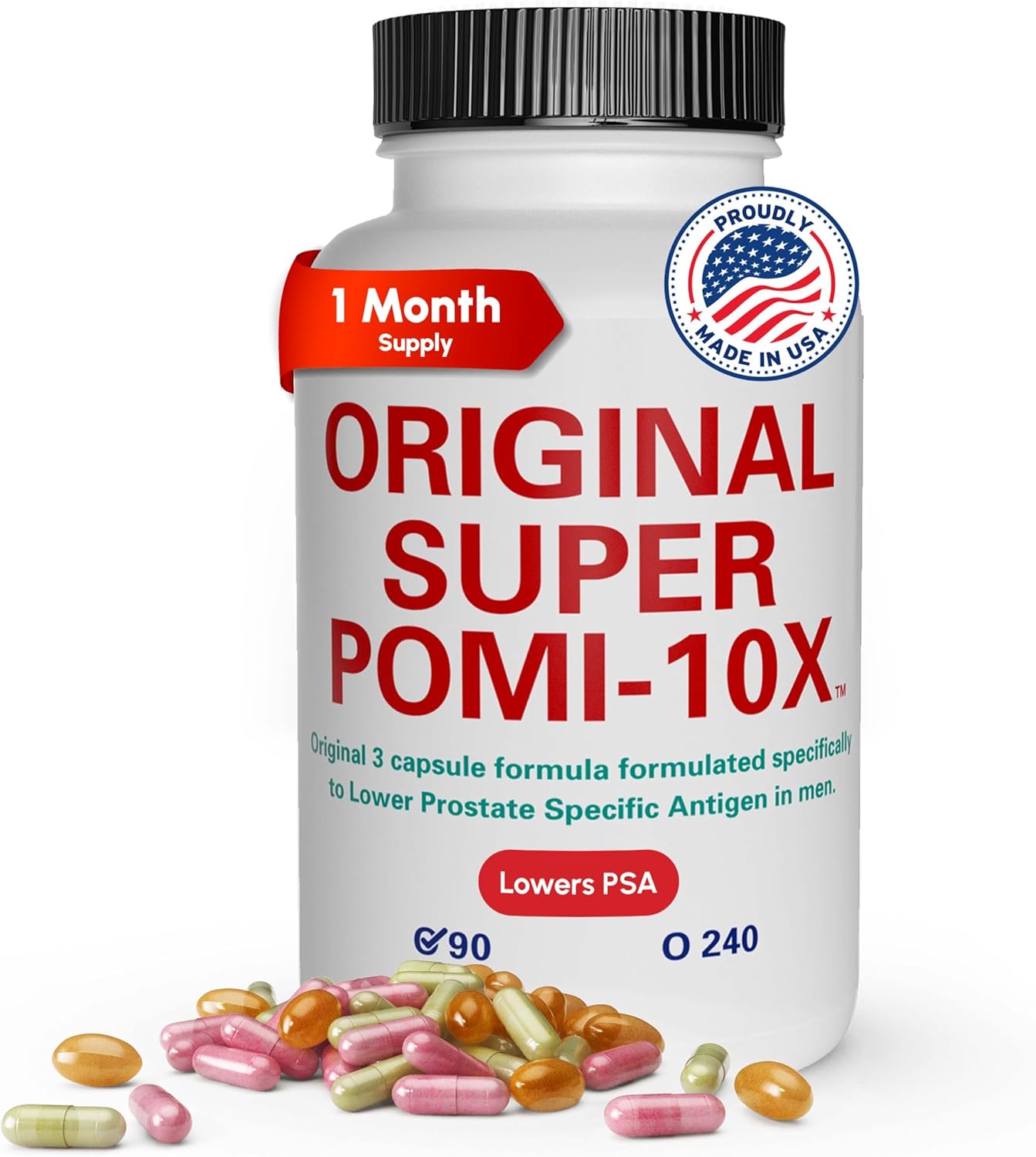 Natural 10X Prostate Support Supplement for Men - Herbal Blend with Pomegranate, Turmeric, Green Tea - Promotes Wellness & Bladder Health - Non-GMO, Gluten-Free, Soy-Free - 90 Capsules